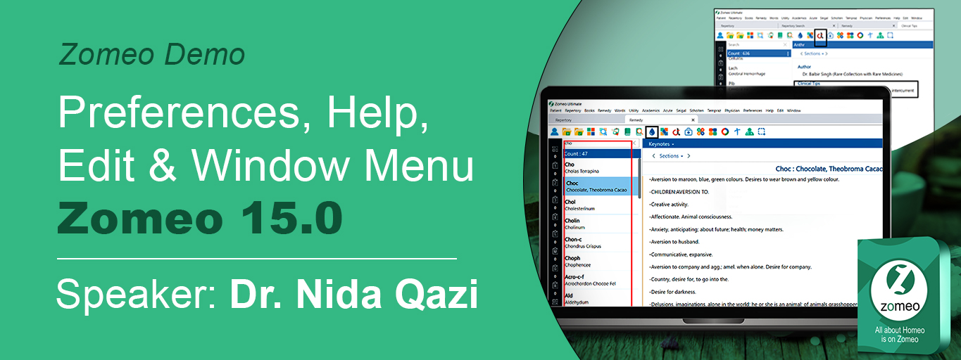 Preferences, Help, Edit & Window Menu - Zomeo 15.0